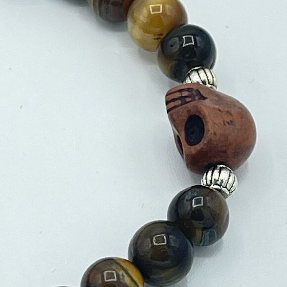 Crystal beaded stretch bracelet ONE NEW yellow tiger eye cross skull reiki medit - Picture 4 of 9